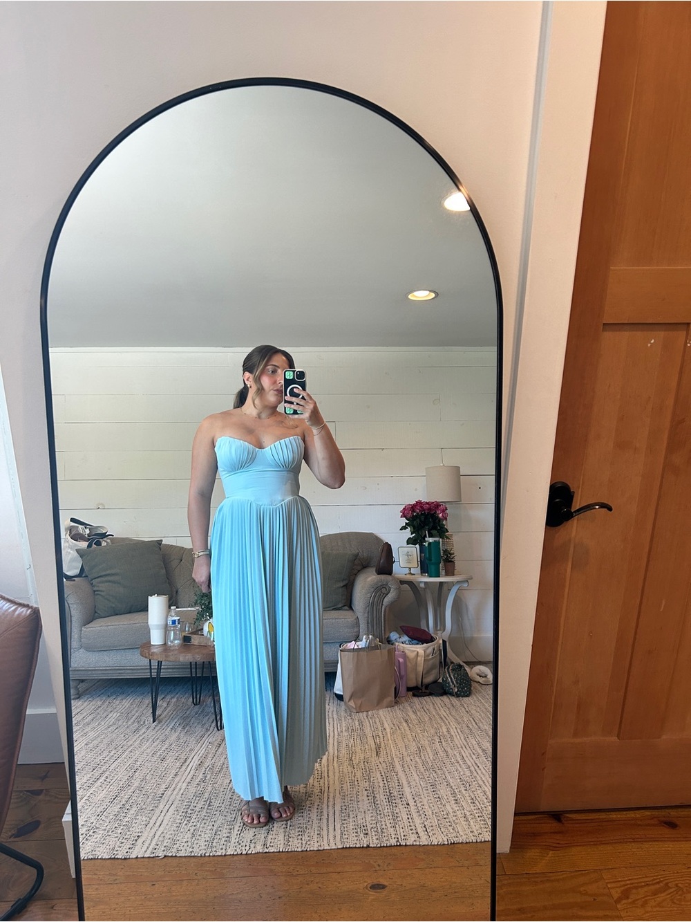 House of CB Strapless Marcella Pleated Maxi Dress in Light Blue